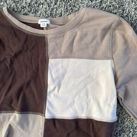 Garage Brown Block Long Sleeve Cropped Tshirt - Picture 2 of 4